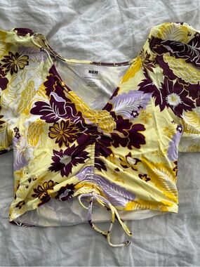 Maeve Yellow Floral Drawstring Ruched Crop Top